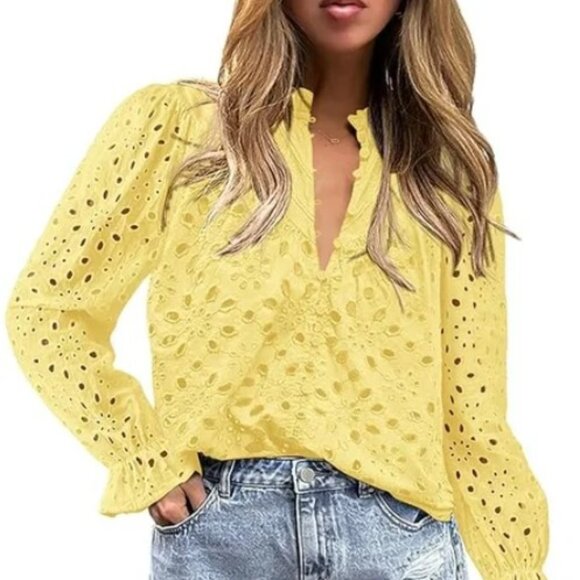 PrettyGarden Tops - Eyelet Long Sleeve Top